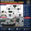 Van graphics design proof beside the completed Van Panel Wrap