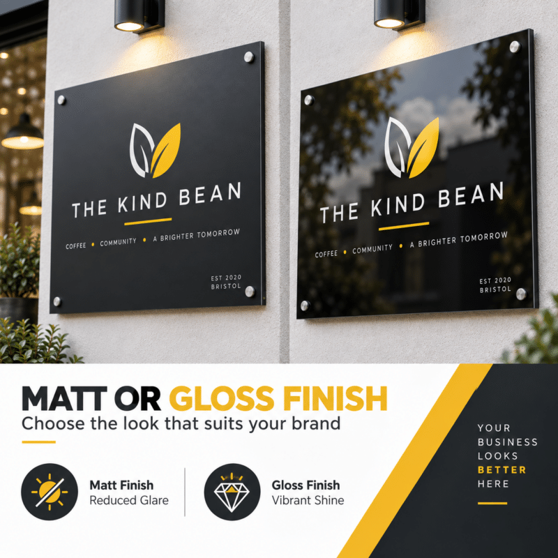 matt gloss aluminium sign finish options