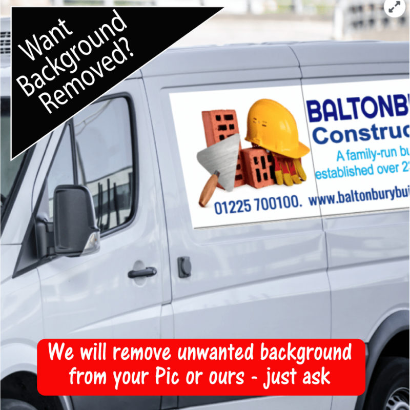 Magnetic Van sign with bold picture on the side panel of Van