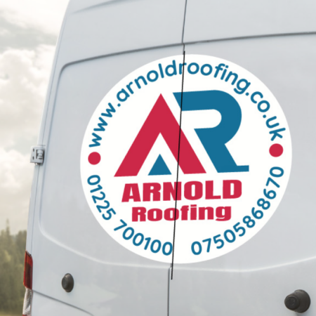 Magnetic Van sign on rearof white van