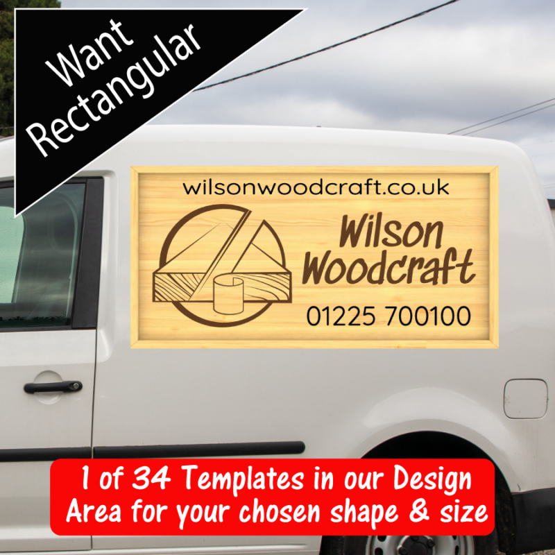Magnetic Van sign with wood effect background on the side of Van