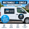 Custom magnetic signs available in rectangle or circle shapes for cars and vans