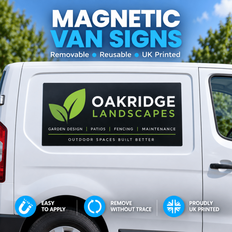 Magnetic van signs removable reusable UK printed vehicle signage