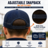 Rear view of an adjustable snapback trucker cap showing the fastening and breathable mesh