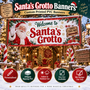 Personalised Santa’s Grotto banners printed on 450gsm PVC